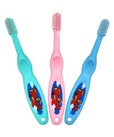 Baby Toothbrush- Soft Bristles Set of 3 Toddler Toothbrush for Boys and Girls Cute Colors and Designs Great Gift for Baby's and Toddlers 3 Pack