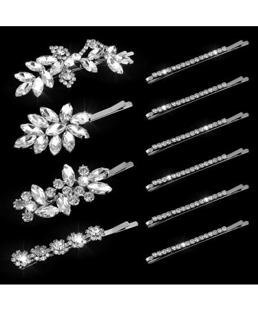 10Pcs Rhinestone Weeding Hair Clips Bridal Hairpin Silver Elegant Hair Barrettes Crystal Bobby Pins Leaf Flower Rhinestone Formal Hair Accessories for Women Girls - Buy Online on GoSupps.com