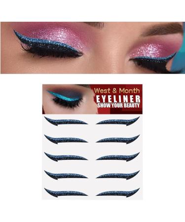 Stick On Glitter Eyeliner Strips | 5 Pairs Glitter Instant -Adhesive Eyeliner Stencil Sticker Eyeliner with Shine Effect Makeup Eyeliner Stickers for Women and Girls Frifer Blue (Five Pairs) - Buy Online on GoSupps.com