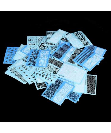 Nail Art Stickers 48 Sheets 2.75inch White Black Lace Flower Nail Art Water Transfer Stickers Manicure Decals for Women