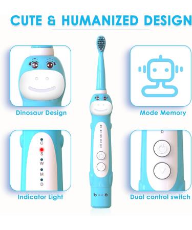 Dinosaur Toothbrush Kids Sonic Electric Toothbrush for Children Toddlers Boys Girls Age 3-12 with 30s Reminder 2 Mins Timer 5 Modes 6 Brush Heads Rechargeable Wall-Mounted Holder 8680 Blue+ 6 Heads+ Holder(package Might Vary) - Buy Online on GoSupps.com