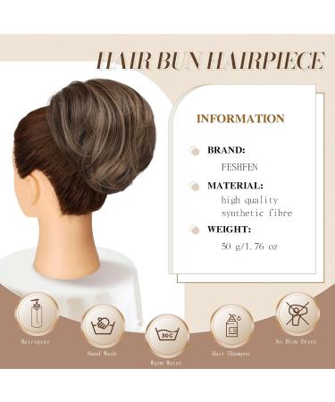 Feshfen Hair Part Dutt with Comb - Short Hair Horse Tail Chignon Synthetic Hair Extensions - Golden Brown Mixed Blonde - Buy Online on GoSupps.com