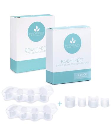 Mind Bodhi Ultimate Toe Separator Bundle Includes a Pair of The Full-Foot Toe Separators & The Single-Loop Toe Separators 4-Pack (White)