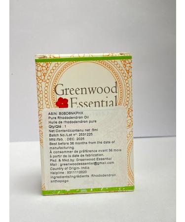 Greenwood Essential Pure Rhododendron Oil (Rhododendron anthopogo) with Glass Dropper Cold Pressed 5ml (0.16 oz) - Buy Online on GoSupps.com