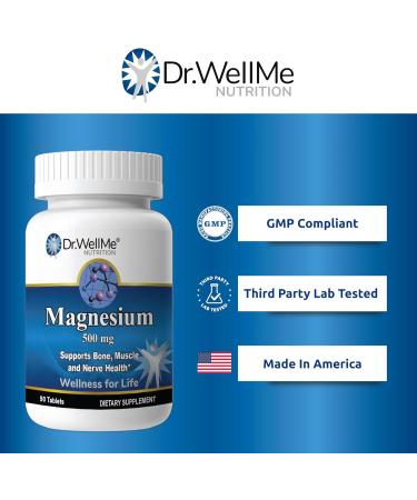 Dr.WellMe Magnesium Oxide 500mg Tablets 90 Tablets Maintain Heart Muscle & Bone Health Promotes Energy Metabolism High Potency Gluten-Free Dietary Supplement for Adults - Buy Online on GoSupps.com
