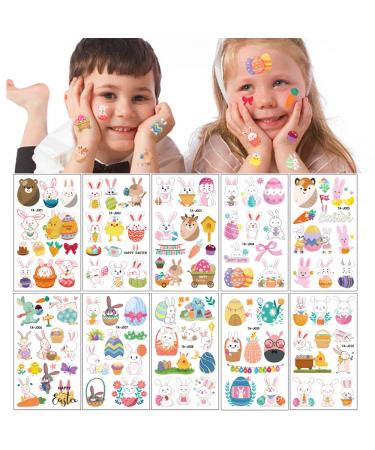 Easter Temporary Tattoos Set - Eggs, Rabbit, Carrot Bunny Designs | Waterproof Body Paint Decals for Easter Decorations | Fake Tattoo Stickers for Party Supplies (10 Sheets) - Buy Online on GoSupps.com