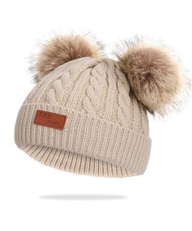 Baby Pom Pom Hat Infant Winter Hats Toddler Winter hat Crochet Fur Hairball Beanie Cap Baby Boys Girls Hat One Size Khaki
