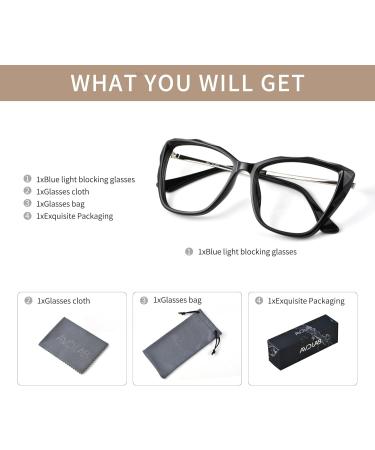 Blue Light Blocking Glasses - Vintage Oversized Cat Eye for Women & Men | Anti Eyestrain & UV Protection - AB3304 Bright Black - Buy Online on GoSupps.com