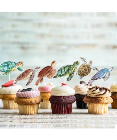 Sea Turtle Cupcake Toppers 18pcs Turtle Swimming Sea Creatures Cake Picks Ocean Sea Themed for Baby Shower Kids 1st Happy Birthday Party Decorations - Buy Online on GoSupps.com