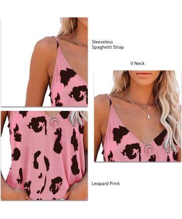 Sleeveless Top Trendy V Neck Leopard Print Polyester Comfortable Women Spaghetti Strap Top for Leisure Outing (M) - Buy Online on GoSupps.com