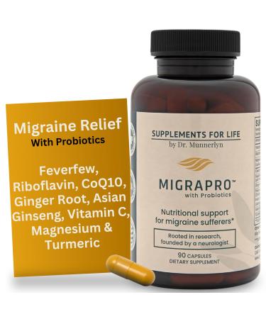 Dr. Munnerlyn MigraPro with Probiotics Brain and Gut Health Support Supplement with Magnesium Riboflavin CoQ10 Ginger Root Asian Ginseng Vitamin C Feverfew & Turmeric Gluten Free 90 Capsules