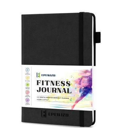 EPEWIZD Fitness Journal Hardcover 6- Month Workout Planner Undated Workout Log Book Home Gym Accessories for Women and Man (Black)