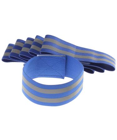 6er Set Double reflecting tapes elastic 35x5cm reflective bracelet Reflector for outdoor jogging cycling hiking riding running - reflex band light band Velcro fastener blue TKB5062 -Blue 6er set blue