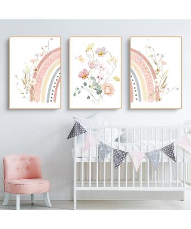 Herfair 3 Set Rainbow Flower Posters for Nursery - Boho Wall Art for Baby Room & Children's Decor (30x40cm) - Unframed - Buy Online on GoSupps.com