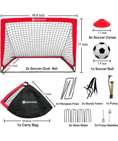 Set of 2 Portable Soccer Goals for Kids | Indoor Pop Up 4'x3' Toddler Soccer Nets with Training Equipment & Cones - Red - Buy Online on GoSupps.com