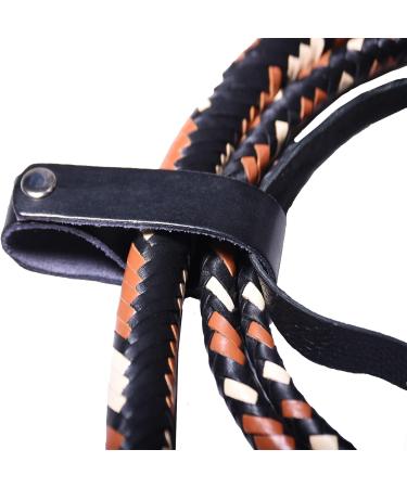 Premium 16 Plaits Real Cowhide Leather Indiana Jones Whip | 4ft-16ft Long | Equestrian Bull Whip with Crackers - Beige/Black/Tan - Buy Online on GoSupps.com