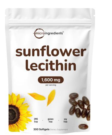 Micro Ingredients Sunflower Lecithin 1 600mg Per Serving 300 Softgels | Sustainably Farmed Source Cold Pressed Rich in Phosphatidyl Choline | Lactation Supplement* | Soy Free Non-GMO