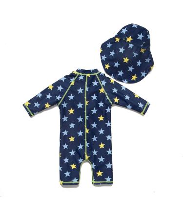 BONVERANO Baby Boys Swimsuit 12-18 Months | Short-Sleeve Zipper One Piece Swimwear Yellow Star | UPF 50+ Sun Protection - Buy Online on GoSupps.com