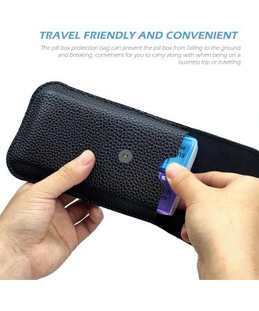 VOFOON Travel Pill Organizer - 7 Day AM PM Case PU Leather Portable Pill Box for Vitamins & Supplements - Small Black Travel Pouch for Men & Women - Buy Online on GoSupps.com