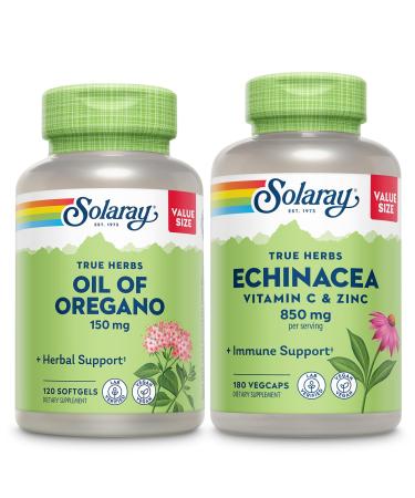 SOLARAY Oil of Oregano Softgels and Echinacea VIT C & Zinc Immune Support Supplement - Oregano Oil and Echinacea Capsules w/Vitamin C 500mg Plus Bioflavonoids Vegan 60-Day Guarantee 120ct/180ct