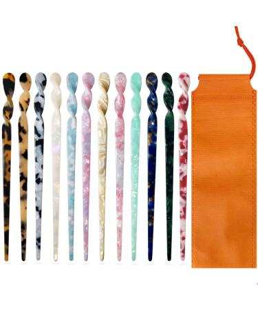 12 Pieces Acetate Hair Sticks Tortoise Shell Hairpin Leopard Shell Hair Pins Chinese Hair Sticks for buns Hair Styling Accessories Hair Chopsticks for Women Girls 12 Style Not Repeating Pattern