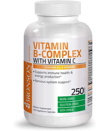 Bronson Vitamin B Complex with Vitamin C - Immune Health & Energy Support - 250 Vegetarian Capsules - Buy Online on GoSupps.com