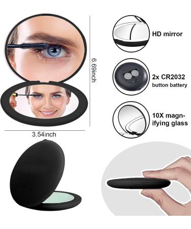 ANXVERS Hand-Held LED Travel Vanity Mirror - 1x/10x Magnifying, Compact 3.5-Inch Luminous Mirror, Double-Sided - Black - Buy Online on GoSupps.com