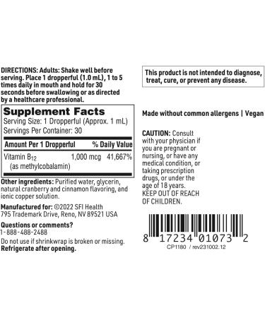 Klaire Labs B12 Liquid Drops 1mg - Active Methylcobalamin for Efficient Absorption - Hypoallergenic Vitamin B12 Supplement - 30ml - Buy Online on GoSupps.com