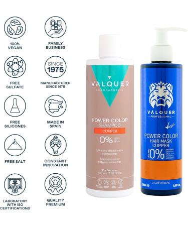 Valquer Laboratorios Valquer Power Color Pack for coppercolored hair Shampoo 400 ml + Mask 275 ml Temporary hair color - Buy Online on GoSupps.com