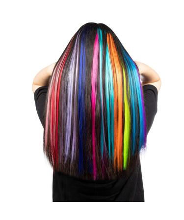 12 Pcs Rainbow Party Highlights 22 inch Clip in Hair Extensions - Colorful Synthetic Hairpieces for Women, Kids, and Girls - Buy Online on GoSupps.com