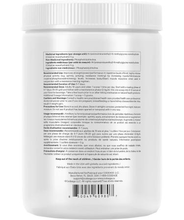 Codeage Creatine Monohydrate Powder Supplement Pure Creatine 5000mg 3-Month Supply Unflavored Micronized Muscle Support Keto-Friendly - 90 Servings - Buy Online on GoSupps.com