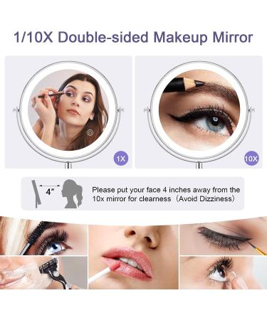 Rechargeable Double Sided Lighted Makeup Mirror with 10x Magnification | 360 Rotation, Touch Screen, 3 Colors, Adjustable Brightness | Cosmetic Mirror with Detachable Base - Buy Online on GoSupps.com
