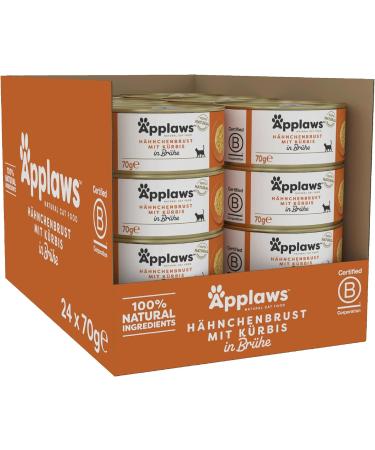 Applaws 100% Natural Wet Cat Food - Chicken with Pumpkin (24 x 70g Tins) - Premium Grain-Free Cat Food - Buy Online on GoSupps.com