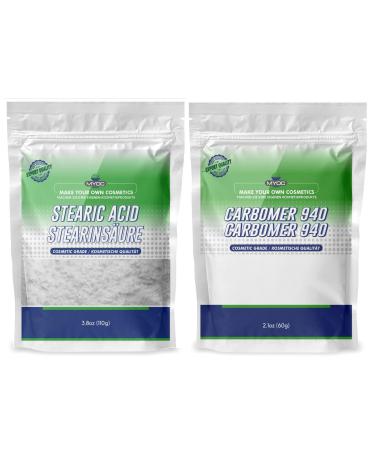 Myoc Combo Pack Stearic Acid Powder 110 g 37 oz & Carbomer 940 Poeder 60 g Verdikking & Cream Base Kit