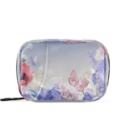 Pfrewn Pill Organizer Case 7 Day Floral Pastel Light Pink and Purple Butterfly Travel Pill Box with Zipper Portable Small Weekly Vitamin Medicine Supplement Holder Pouch Bag
