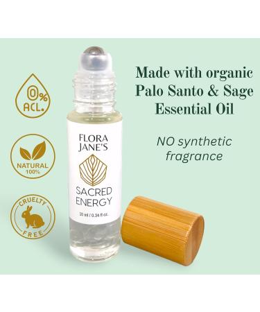 Essential Oil Roll On with Palo Santo & White Sage | Flora Jane's Sacred Energy Blend with Crystals | Organic Coconut Oil - 10ml Rollerball - Buy Online on GoSupps.com