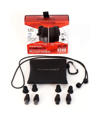Plugfones Dynamics High Fidelity Earplugs AND Full protection Earplugs 2 pair set for Concerts Musicians Shooting and More with Carabiner pinch case and removable comfort connector cable - Buy Online on GoSupps.com