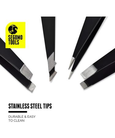 Segomo Tools 4 Piece Tweezer Set for Women - Precision Ingrown Hair Removal Kit with Flat, Angled, Slant & Pointed Tips - TW004 - Buy Online on GoSupps.com