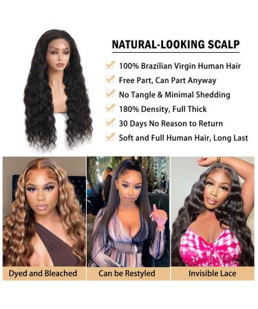 24 Inch Brazilian Virgin Loose Wave Lace Front Wig | Pre Plucked 13x4 HD Lace Frontal Wig for Black Women - 180% Density - Buy Online on GoSupps.com