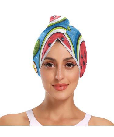 Watermelon Strawberry Orange Hair Towel 2 Pack Super Absorbent Hair Drying Towel Quick Dry Hair Turbans Head Towel with Button Twisty Wrap for Women Girls