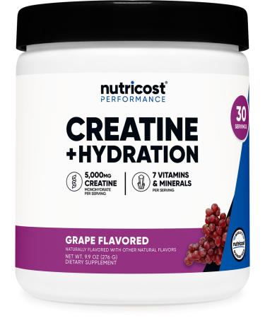Nutricost Creatine Monohydrate + Hydration Grape Flavored (30 Servings) - 7 Vitamins & Minerals 5000mg of Creatine Per Serving