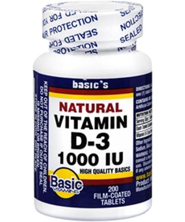 Basic Vitamins Vitamin D-3 1000 IU Film-Coated Tablets - 200 ct | Essential Daily Supplement - Buy Online on GoSupps.com
