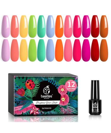 Beetles 12-Piece Macaroon Gel Nail Polish Kit - Hot Pink Red Neon Green Yellow Set | Salon-quality Soak Off LED Nail Lamp Manicure Set for Women, Mom, Girlfriend | Nail Art Gifts - Buy Online on GoSupps.com