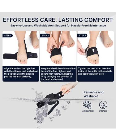 Arch Support Braces for Plantar Fasciitis Relief - Non-Slip Wearable Orthotics with Adjustable Bands & Gel Pads - Unisex One Size HSA/FSA Eligible - Black - Buy Online on GoSupps.com