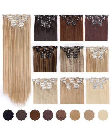 22 Inch Synthetic Clip-In Hair Extensions - Heat-Resistant Wigs for Women | 6 Pieces Set - Style 27-613 - Buy Online on GoSupps.com