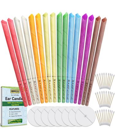 Ear Candles Happycoco Hopi Ear Candles All Natural Beeswax Canding Cones Ear Wax Remover Candles 100% Non-Toxic Cylinders Fragrance Hollow Cone Candles with(8 Colours)+8 Protective Disks Classic