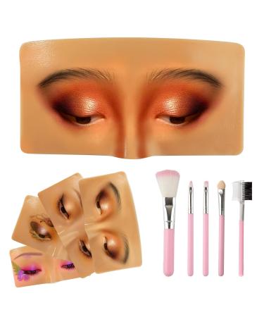 The Perfect Aid to Practicing Makeup Facial Eye Makeup Practice Board Silicone Practice Makeup Face Board Lash View Eyelids Training for Practice Eyesmakeup with 5 Piece Brushes Set (open-eye) Opened-eye styles