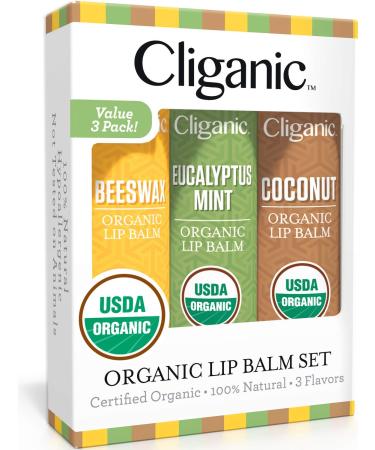 Cliganic Organic Lip Balm Set 3 Pack 0.15 fl oz (4.25 ml) Each