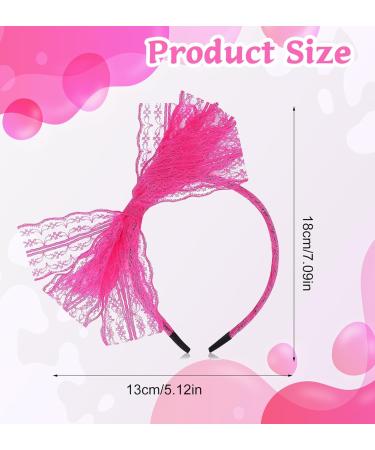 Neon Lace Bow Hairband 1980s Pink Headband Hairband Hair Accessories Lace Headbands Pink Accessories For Women Girls Mardi Gras Christmas Cosplay - Buy Online on GoSupps.com