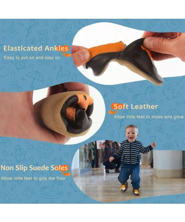 Soft Leather Baby Shoes - Non-Slip Rubber Soles - Brown Deer Design - 6-12 Months - Buy Online on GoSupps.com